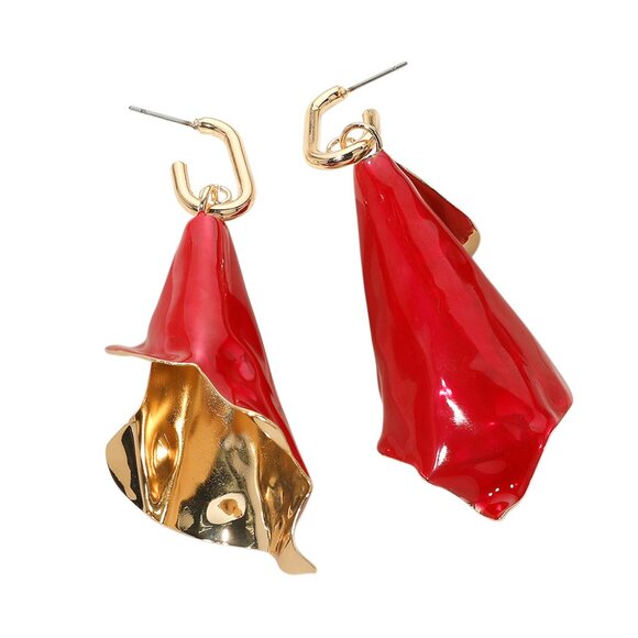 Petal Drop Red Green White Enamel Dangle Earrings - Holiday Ready! - Great Gift! - Picture 5 of 7